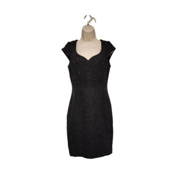 H&M SWEETHEART NECKLINE CAP-SLEEVE SHEATH DRESS SIZE 8 MULTICOLOR BLACK - Picture 1 of 7